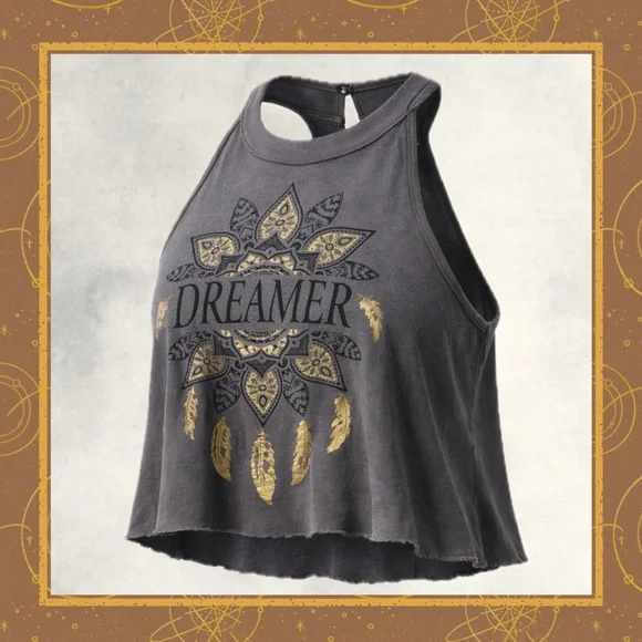 Rue21 Dreamer Graphic Crop Tank Top Medium Y2K Boho Flowy Gray Festival - Picture 3 of 8